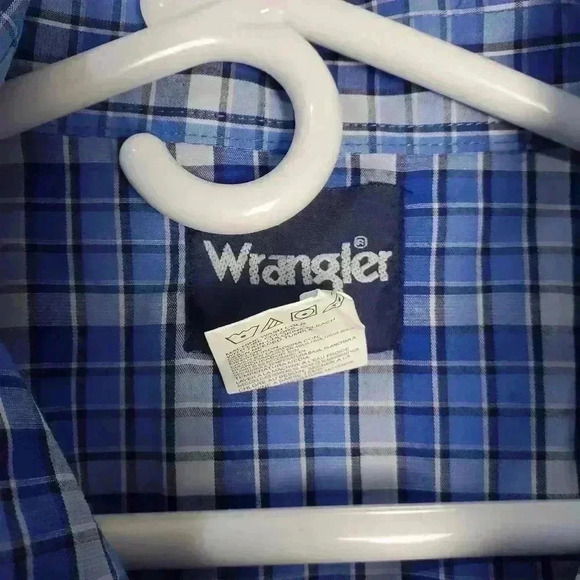 Vintage Wrangler Blue Plaid Short Sleeve Pearl Snap Shirt Sz XXL - Picture 3 of 6